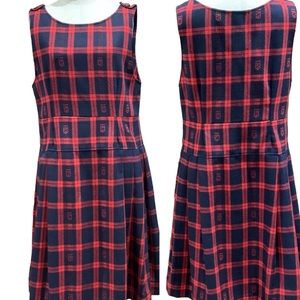 Vintage Chaus Plaid Pleated Wool Schoolgirl Jumper Dress Red Navy Women’s Size 6